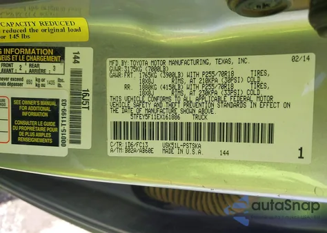 2014 Toyota Tundra Sr5 5.7L V8 z USA, uszkodzony, nr VIN 5TFEY5F11EX161886